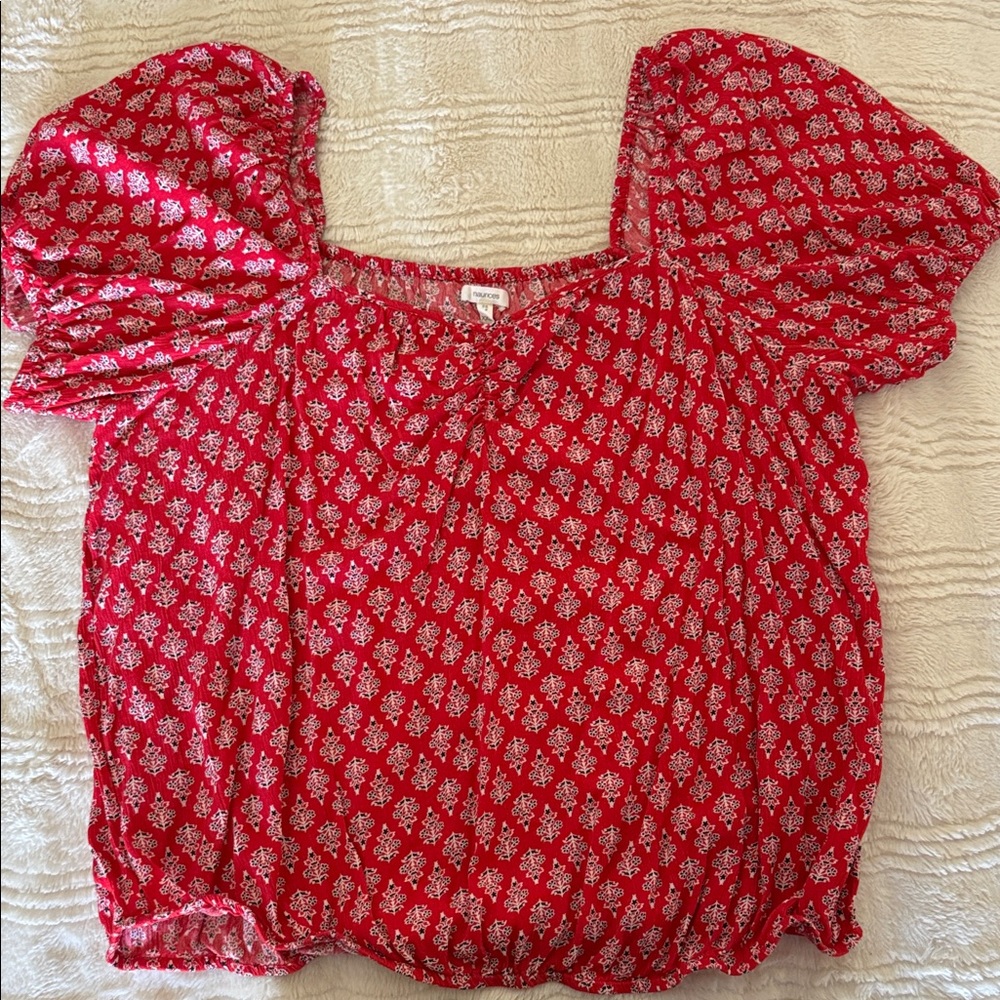 Maurices Red and White Patterned Blouse